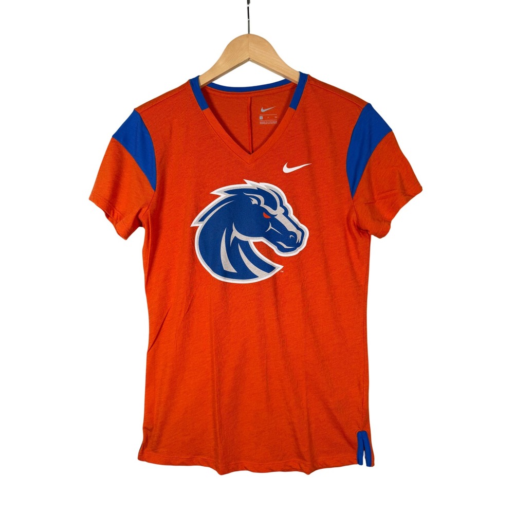 Nike Boise State Broncos T Shirt Small Orange V-Neck Short Sleeve